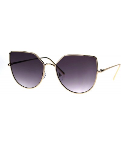 Cat Eye Womens Futuristic Flat Retro Cat Eye Style Pilots Metal Rim Sunglasses - Gold Smoke - CQ1869STKGL $15.95
