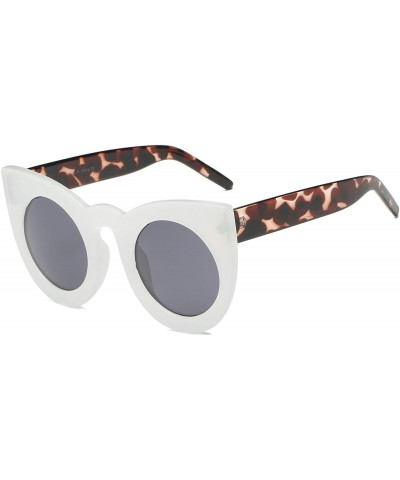 Oversized Women Round Cat Eye Oversized Fashion Sunglasses - White - CX18WU7ANQN $37.88