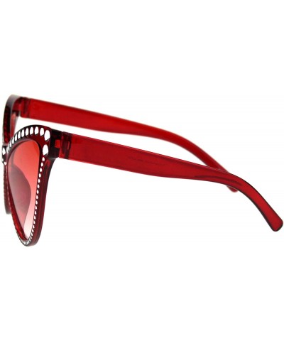 Cat Eye Womens Show Bulb Sign Engraving Plastic Cat Eye Horned Sunglasses - Red - C118QT34CY2 $10.89