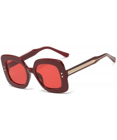 Butterfly Designer Vintage Retro Square Sunglasses for Women Thick Rim Plastic Frame UV400 - Red - CW1963YHK29 $33.09