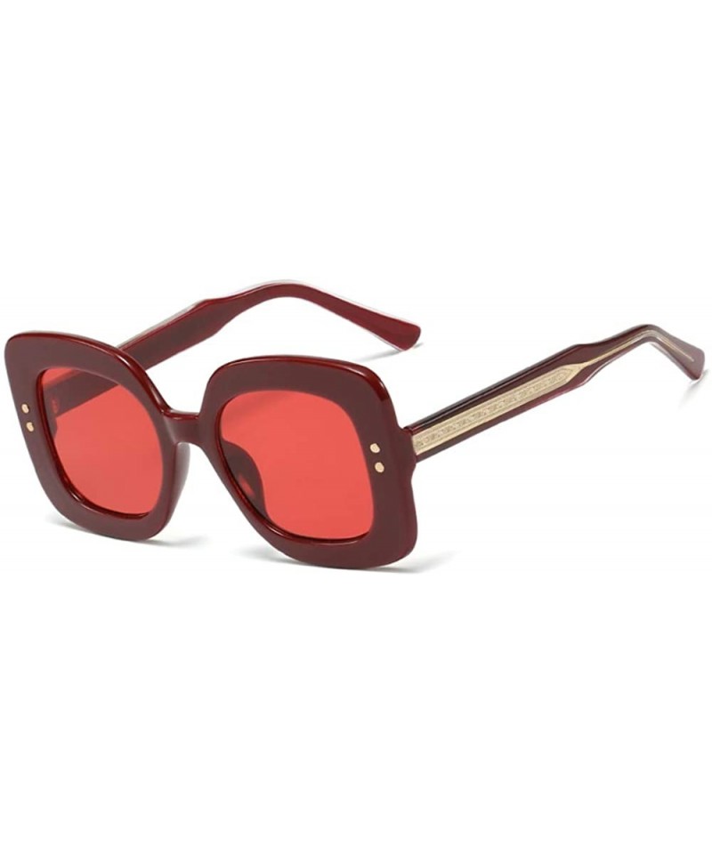 Butterfly Designer Vintage Retro Square Sunglasses for Women Thick Rim Plastic Frame UV400 - Red - CW1963YHK29 $18.48