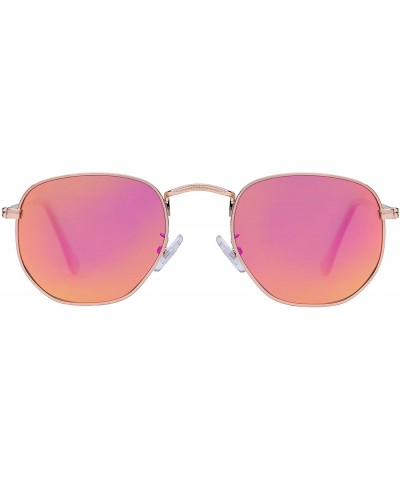Round Medium Unisex Polygon Polarized Sunglasses - Rose Gold Frame With Pink Mirror Lens - CE196HLGG5O $6.90