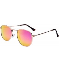 Round Medium Unisex Polygon Polarized Sunglasses - Rose Gold Frame With Pink Mirror Lens - CE196HLGG5O $6.90