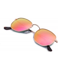 Round Medium Unisex Polygon Polarized Sunglasses - Rose Gold Frame With Pink Mirror Lens - CE196HLGG5O $6.90