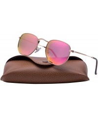 Round Medium Unisex Polygon Polarized Sunglasses - Rose Gold Frame With Pink Mirror Lens - CE196HLGG5O $6.90