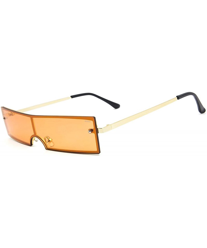 Rectangular Women's Fashion Trend Small Rectangular Metal Frame Personality Sunglasses - Golden Frame Orange Lens - C818SWC3E...