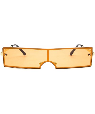 Rectangular Women's Fashion Trend Small Rectangular Metal Frame Personality Sunglasses - Golden Frame Orange Lens - C818SWC3E...