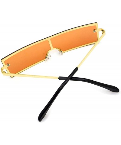 Rectangular Women's Fashion Trend Small Rectangular Metal Frame Personality Sunglasses - Golden Frame Orange Lens - C818SWC3E...