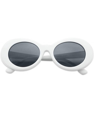 Round Original Classic Dark Oval Lens Kurt Cobain Inspired Nirvana Bold Trending Sunglasses - White - Black - CZ183G87MC7 $11.59