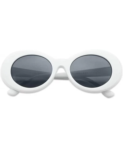 Round Original Classic Dark Oval Lens Kurt Cobain Inspired Nirvana Bold Trending Sunglasses - White - Black - CZ183G87MC7 $18.98