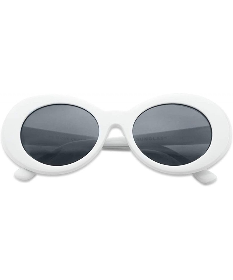 Round Original Classic Dark Oval Lens Kurt Cobain Inspired Nirvana Bold Trending Sunglasses - White - Black - CZ183G87MC7 $11.59