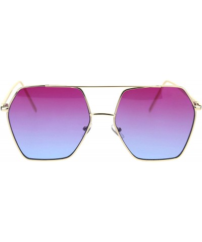 Rectangular Womens Octagonal Hippie Pimp Lens Metal Rim Mob Sunglasses - Gold Purple Blue - C418RS2DA46 $13.67