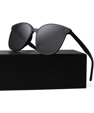 Oversized Round Sunglasses for Women Oversized Retro Sun Glasses Designer Shades - 01-black Frame/Grey Lens - CD194ANDUTR $10.61
