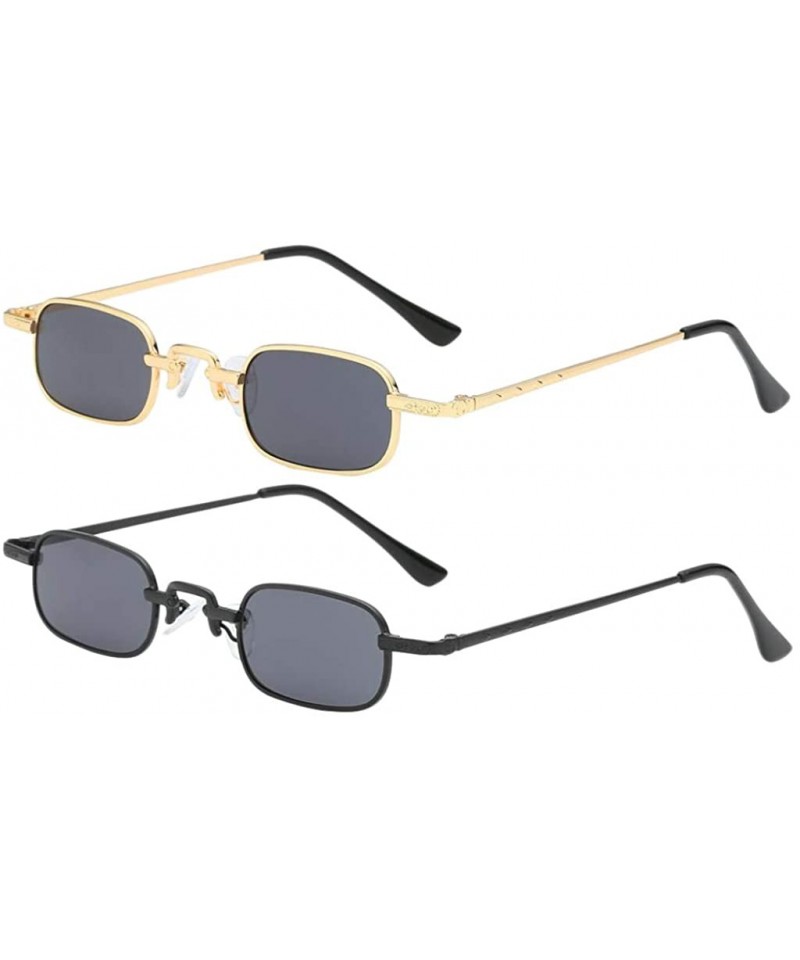 2 Pcs Square Sunglasses Small Frame UV Ptetection Gray Lens 90s