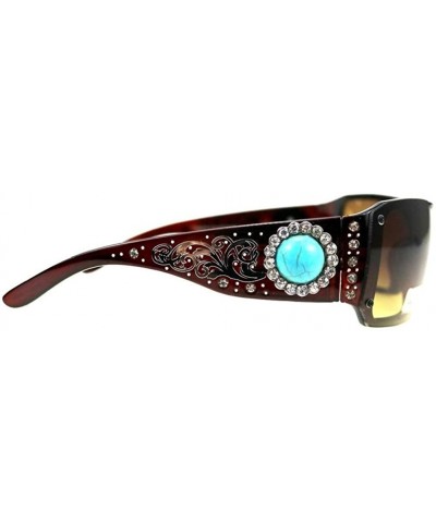 Rectangular Turquoise Concho Bling Rhinestone Western Womens Sunglasses + Case - Brown - C318S7K7LO9 $48.88