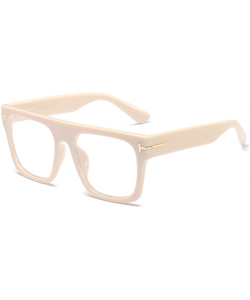 Aviator Unisex Large Square Optical Eyewear Non-prescription Eyeglasses Flat Top Clear Lens Glasses Frames - Cream Yellow - C...