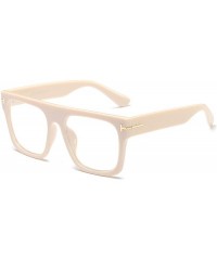 Aviator Unisex Large Square Optical Eyewear Non-prescription Eyeglasses Flat Top Clear Lens Glasses Frames - Cream Yellow - C...