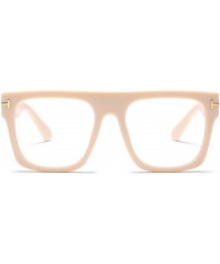 Aviator Unisex Large Square Optical Eyewear Non-prescription Eyeglasses Flat Top Clear Lens Glasses Frames - Cream Yellow - C...