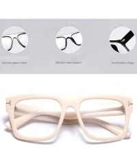 Aviator Unisex Large Square Optical Eyewear Non-prescription Eyeglasses Flat Top Clear Lens Glasses Frames - Cream Yellow - C...