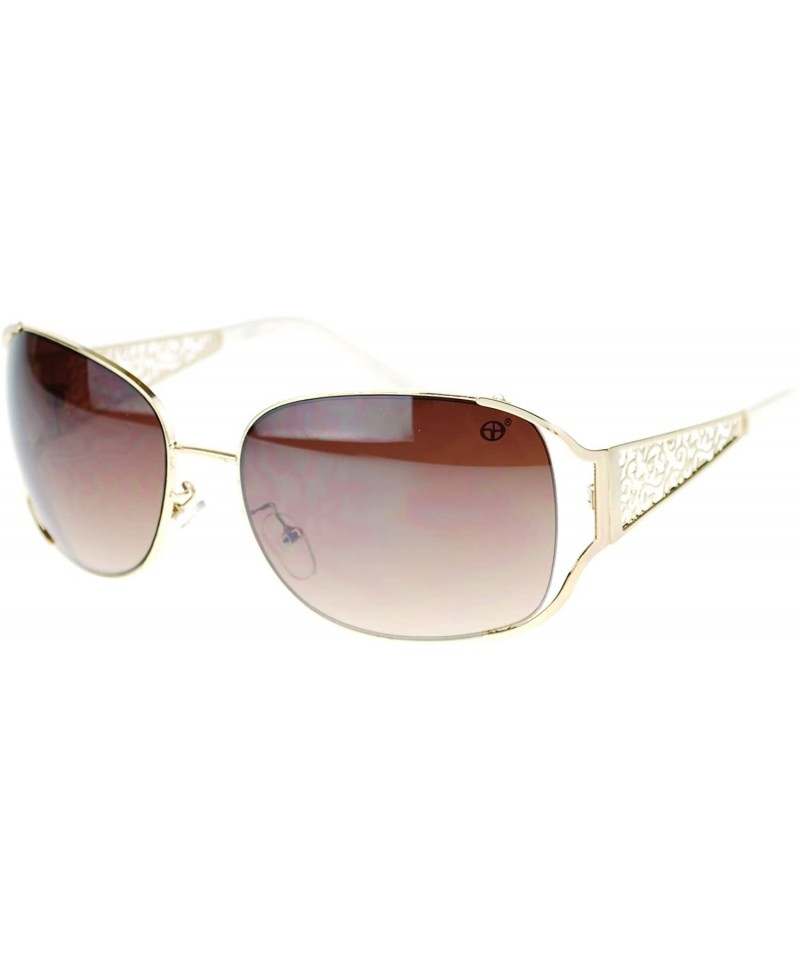 Rectangular Womens Metal Lace Temple Diva Rectangular Diva Fashion Sunglasses - Gold White - C411P94BUCB $7.50