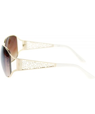 Rectangular Womens Metal Lace Temple Diva Rectangular Diva Fashion Sunglasses - Gold White - C411P94BUCB $7.50