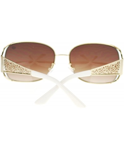 Rectangular Womens Metal Lace Temple Diva Rectangular Diva Fashion Sunglasses - Gold White - C411P94BUCB $7.50