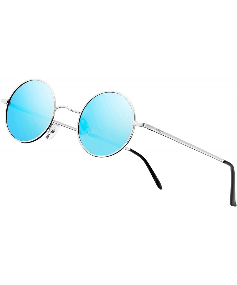 Oval John Lennon Vintage Round Polarized Hippie Sunglasses Small Circle Sun Glasses - Blue Lens/Silverframe - CA18KNSNZQD $10.58