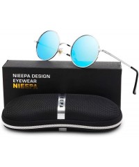 Oval John Lennon Vintage Round Polarized Hippie Sunglasses Small Circle Sun Glasses - Blue Lens/Silverframe - CA18KNSNZQD $10.58