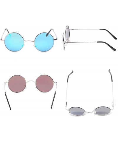 Oval John Lennon Vintage Round Polarized Hippie Sunglasses Small Circle Sun Glasses - Blue Lens/Silverframe - CA18KNSNZQD $10.58