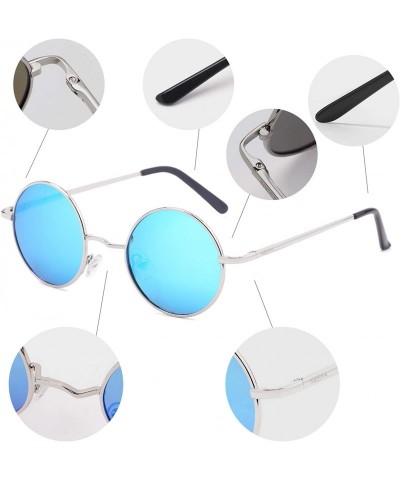 Oval John Lennon Vintage Round Polarized Hippie Sunglasses Small Circle Sun Glasses - Blue Lens/Silverframe - CA18KNSNZQD $10.58