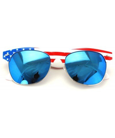 Round Classic American Patriot Flag Sunglasses USA Half Rim Round WHITE - White - CI183RGCZE9 $19.37