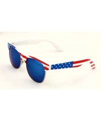 Round Classic American Patriot Flag Sunglasses USA Half Rim Round WHITE - White - CI183RGCZE9 $9.42