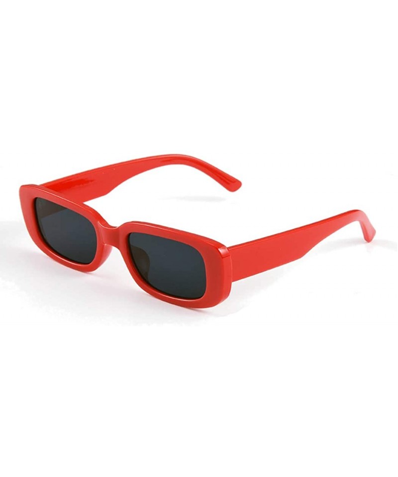 Square Small Rectangle Sunglasses Women UV 400 Retro Square Driving Glasses - Red Black - C0196D466AR $9.52