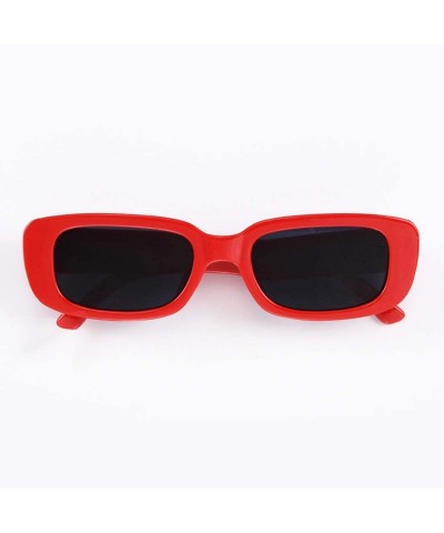 Square Small Rectangle Sunglasses Women UV 400 Retro Square Driving Glasses - Red Black - C0196D466AR $9.52