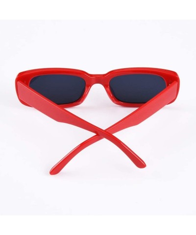 Square Small Rectangle Sunglasses Women UV 400 Retro Square Driving Glasses - Red Black - C0196D466AR $9.52