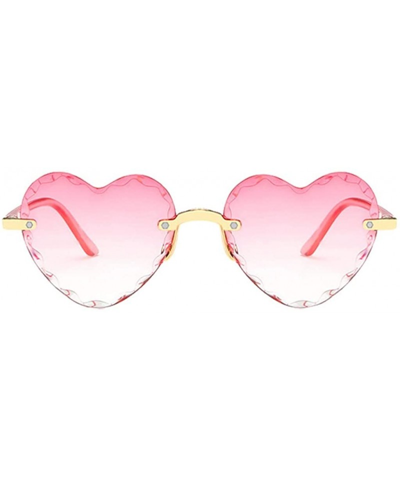 Shield Unisex Fashion Men Women Eyewear Casual Heart Shaped Frameless Sunglasses - D - C3190KXA9WI $11.31