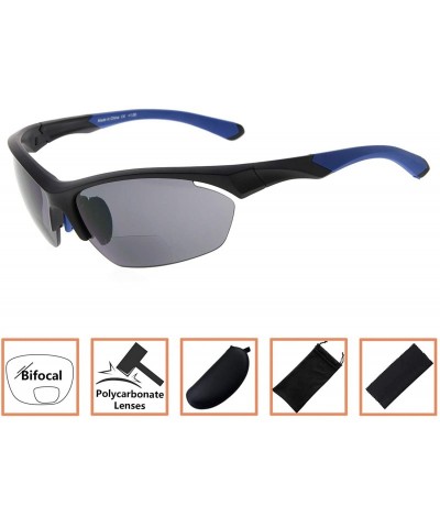 Sport Retro Mens Womens Sports Half-Rimless Bifocal Sunglasses - Black Frame/Blue Arm - CT189X623I3 $11.34