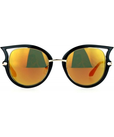 Oval Womens Mirrored Lens Retro Bat Shape Horn Rim Round Oval Sunglasses - Black Orange - CU126EFYMHN $18.61
