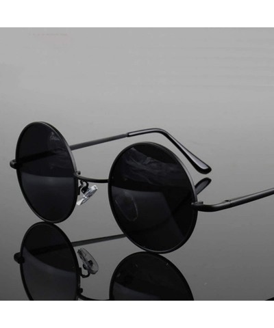 Round Retro Vintage Round Polarized Sunglasses Men Women Er FeSun Glasses Metal Frame Black Lens Eyewear Driving - CA198AIU38...