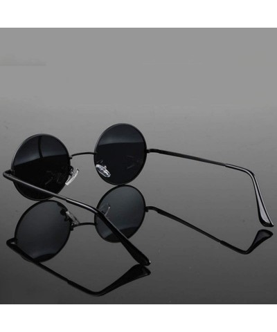 Round Retro Vintage Round Polarized Sunglasses Men Women Er FeSun Glasses Metal Frame Black Lens Eyewear Driving - CA198AIU38...