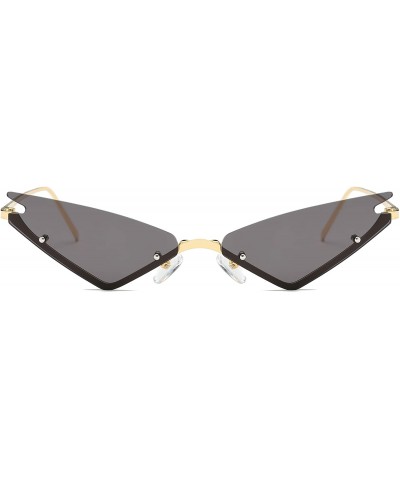 Rimless Small Cateye Sunglasses Futuristic Rimless Mirrored Lens - Black - C4199N4EI8R $24.35