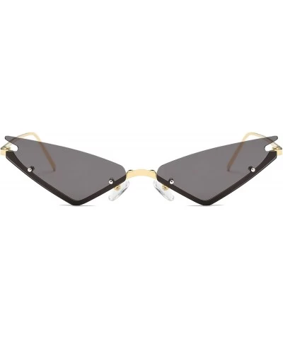 Rimless Small Cateye Sunglasses Futuristic Rimless Mirrored Lens - Black - C4199N4EI8R $24.69