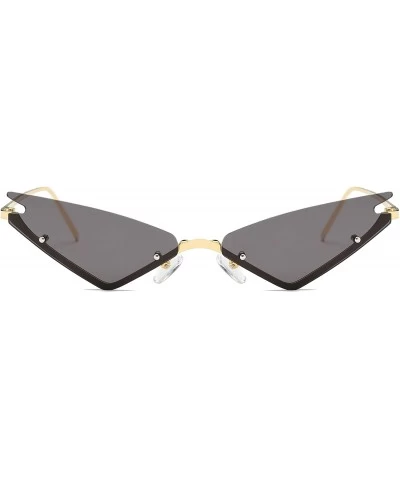 Rimless Small Cateye Sunglasses Futuristic Rimless Mirrored Lens - Black - C4199N4EI8R $16.01