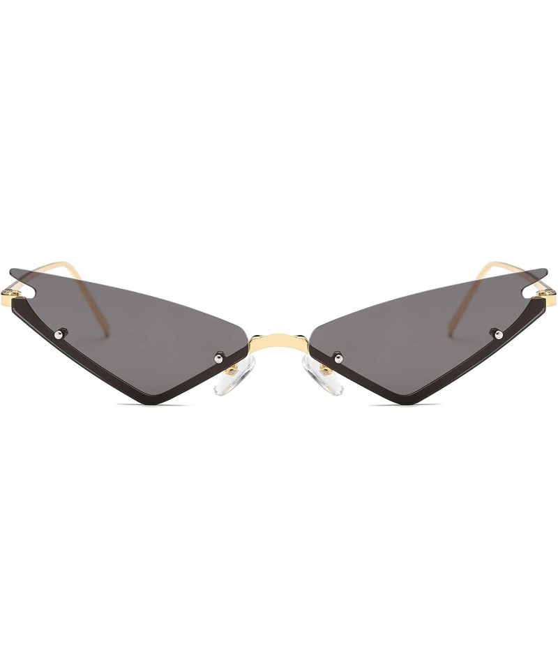Rimless Small Cateye Sunglasses Futuristic Rimless Mirrored Lens - Black - C4199N4EI8R $16.01