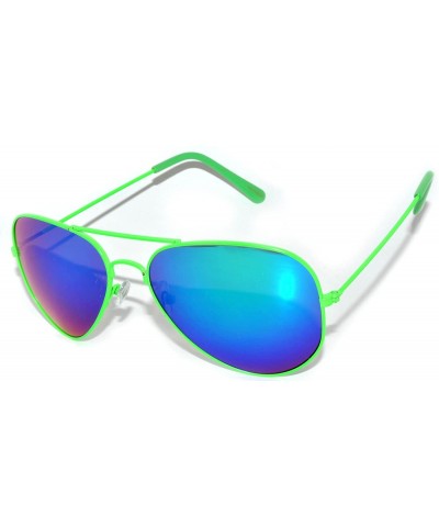 Aviator Aviator Style Sunglasses Colored Lens Metal Frame UV 400 Men Women - Neon Green Frame Mirrored Lens - C311T6BPMG3 $20.09