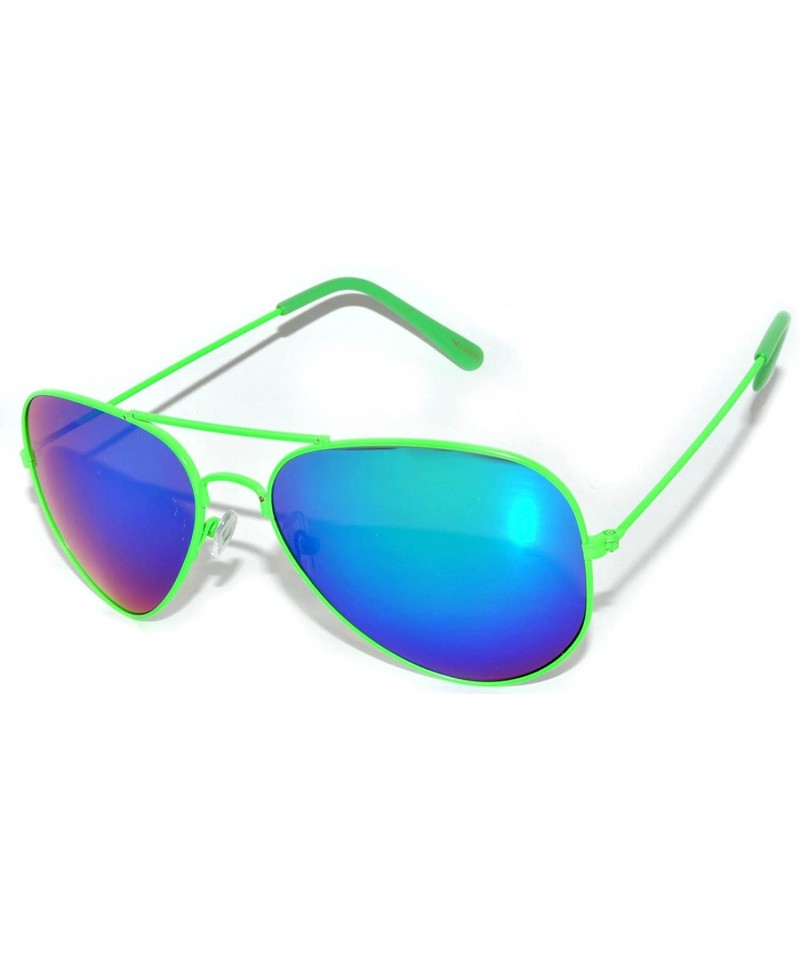 Aviator Aviator Style Sunglasses Colored Lens Metal Frame UV 400 Men Women - Neon Green Frame Mirrored Lens - C311T6BPMG3 $12.69