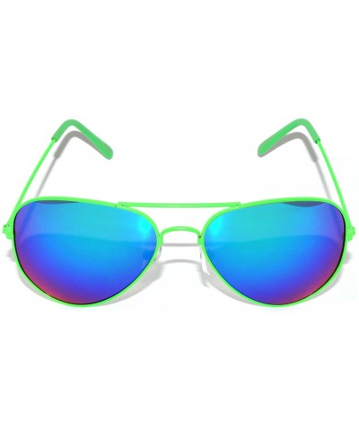 Aviator Aviator Style Sunglasses Colored Lens Metal Frame UV 400 Men Women - Neon Green Frame Mirrored Lens - C311T6BPMG3 $12.69
