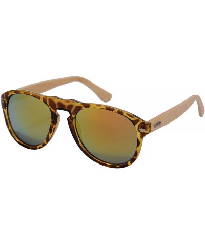 Round Real Bamboo Wooden Arms UV400 Sunglasses for Men or Women-6027 - Demi Frame- Bamboo Arms - C318N8ATASI $21.04
