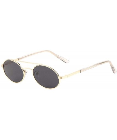 Oval Retro Oval Color Lens Thin Frame Metal Top Bar Sunglasses - Black Gold - C21987H6497 $26.16
