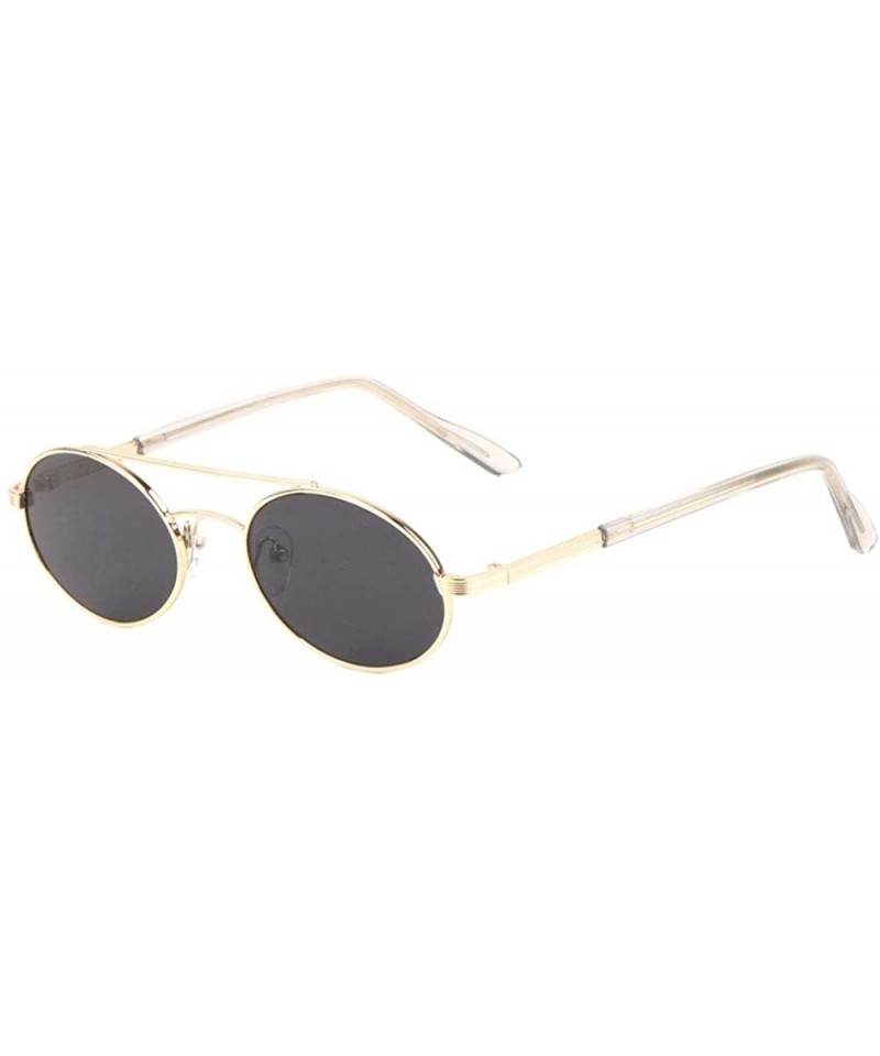 Oval Retro Oval Color Lens Thin Frame Metal Top Bar Sunglasses - Black Gold - C21987H6497 $15.41